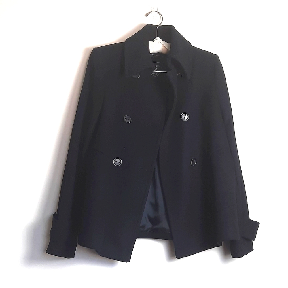 Zara Classic Woman's Peacoat, Wool & Nylon, Black, Size Small